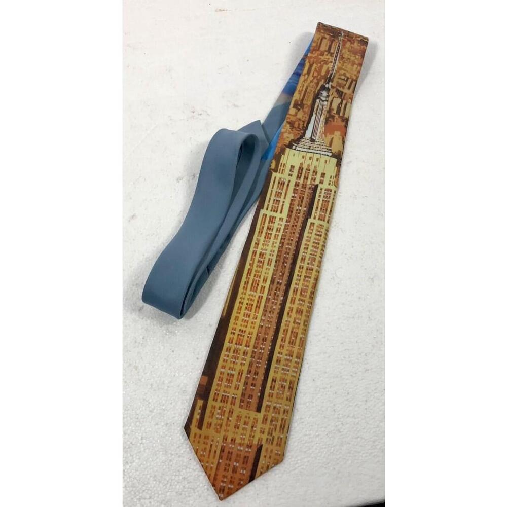 VTG 90’s Ralph Martin Empire State Building NYC Art Men’s Tie Yellow Deadstock